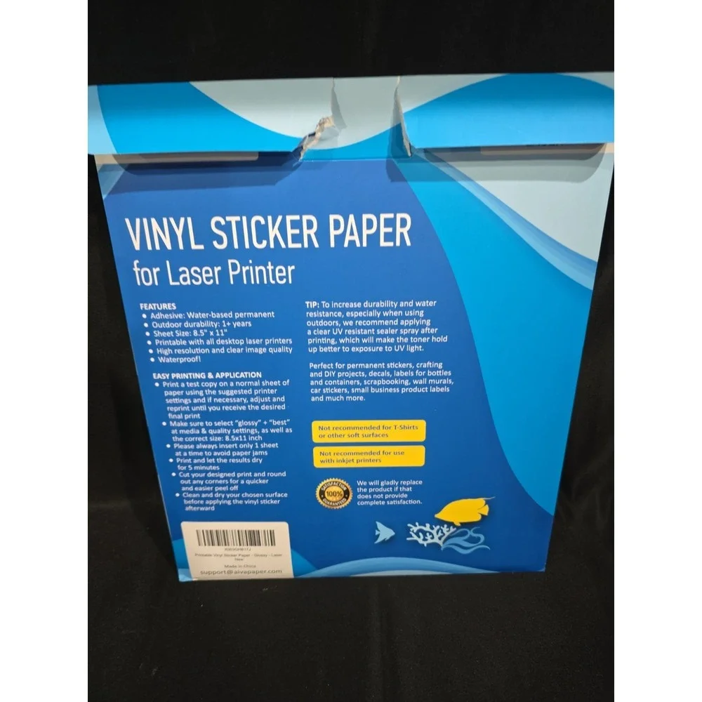 LimiaS Care AIVA Glossy White Vinyl Sticker Paper Laser Printer 15 Sheets 8.5x11